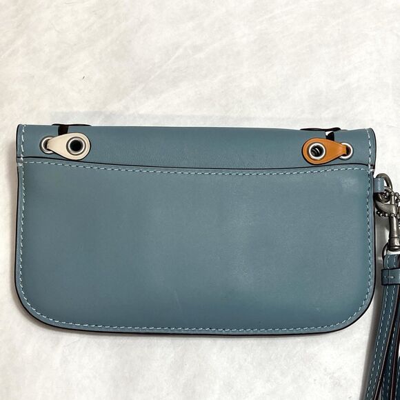 Coach 1941 Colorblock Linked Leather Wristlet Clutch Steel Blue Multicolor - Picture 5 of 12